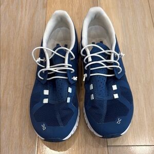 On Running Blue and White Athletic Shoes Sleek Design- lightly used